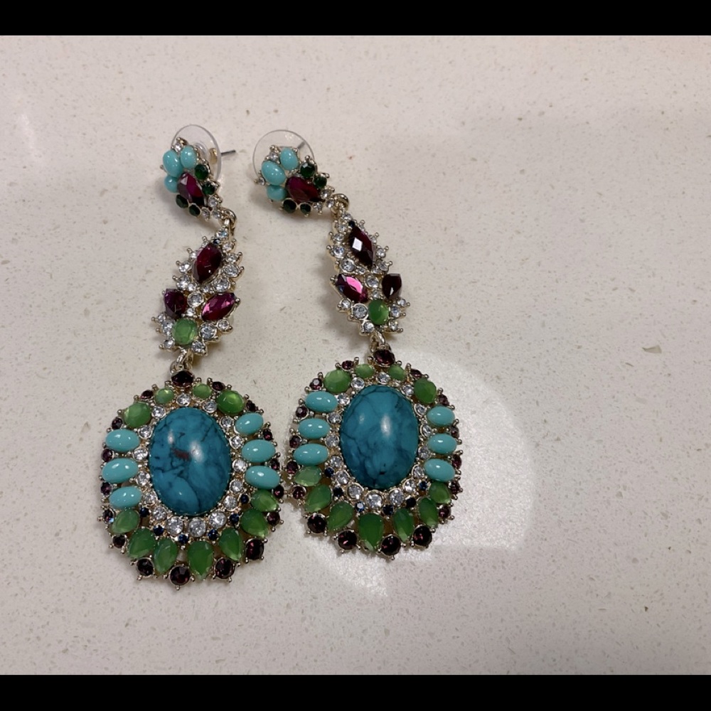 Turquoise and Crystal Statement earrings